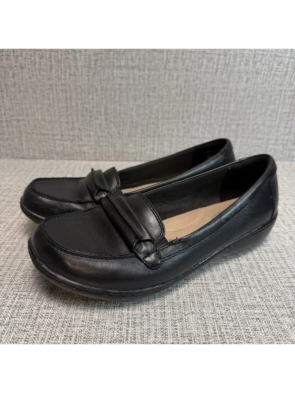 Clarks Collection Shoes Womens Sz 7.5 WIDE Black Leather Ashland Lily Loafer